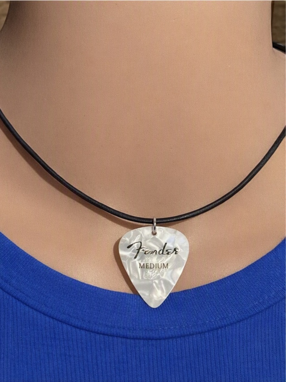 Guitar Pick Necklace Suede Cord Pearlescent White Unisex New